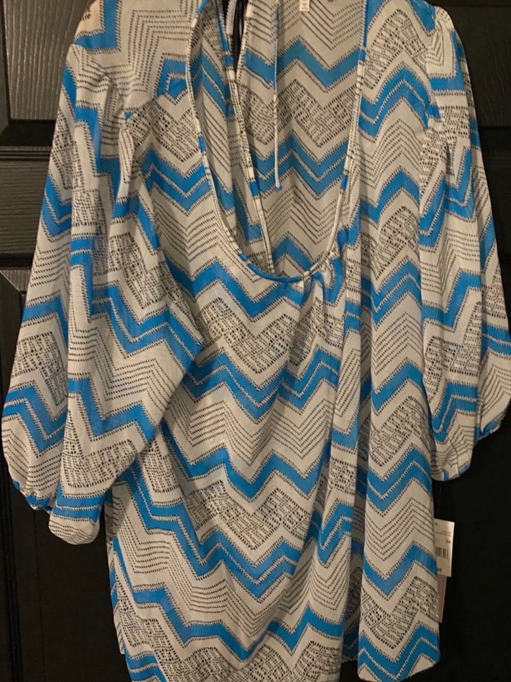 Blue Chevron Peasant Blouse
